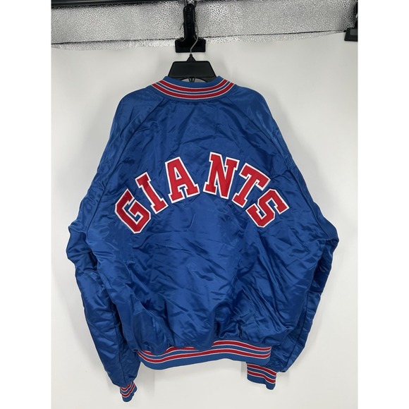 New York Giants Chalk Line Satin Bomber Jacket Quilt Quilted Lined Blue XXL - Picture 2 of 8